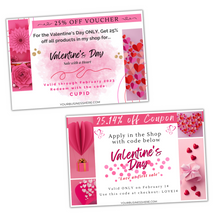 Load image into Gallery viewer, Creative Valentine&#39;s Day coupons, gift certificates, vouchers and more will help increase sales. Special Event and Holiday Marketing also helps to improve brand loyalty, awareness, engagement and more.
